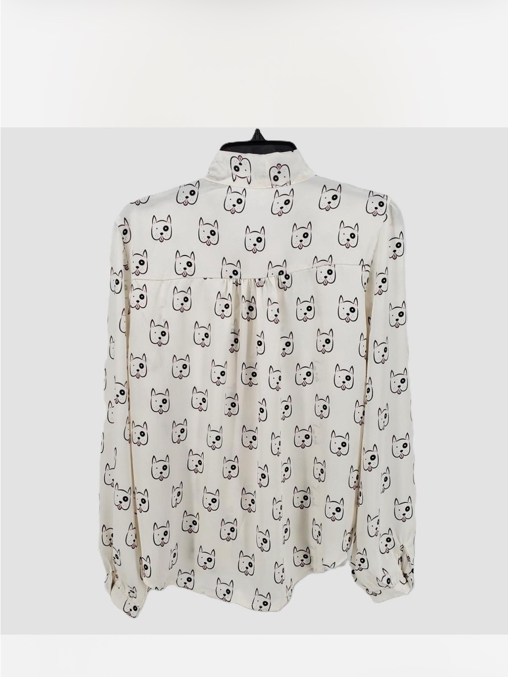 NWT Tulip B Spotted Dog Print Blouse Tie Bow Cream Black Fun Whimsy Women’s - Picture 2 of 6